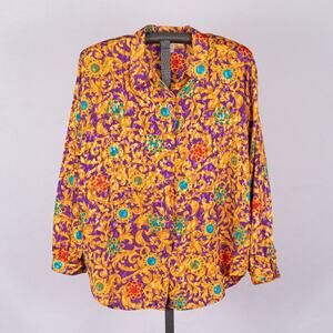 Vintage Impressions of California Colorful Women's Button Front Blouse USA SZ XL